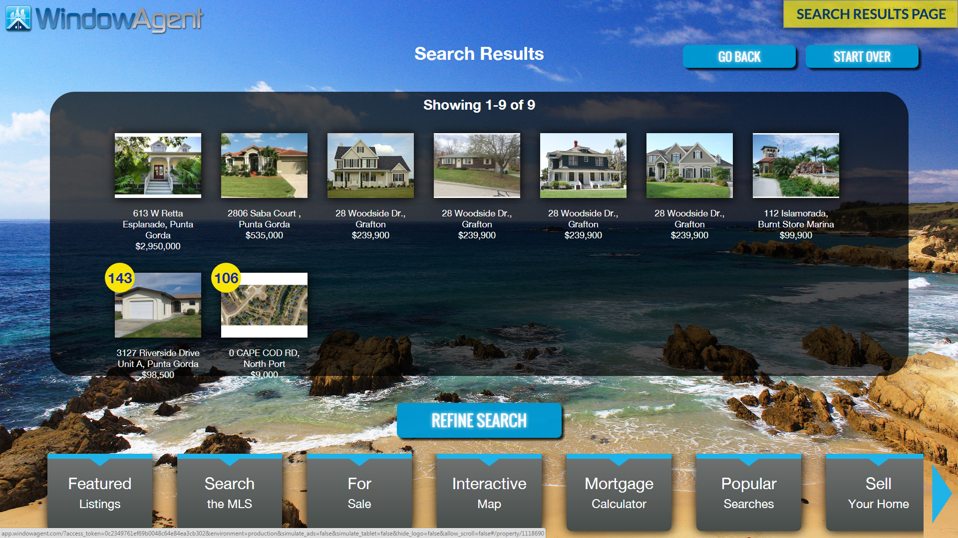 Windowagent real estate marketing software property search results page